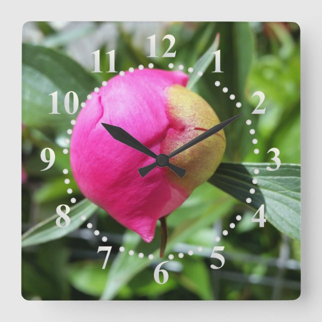 deep pink bud square wall clock (Front)