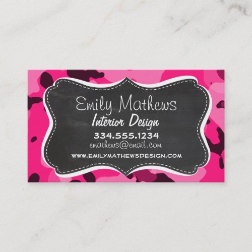 Deep Pink Camo Chalkboard look Business Card
