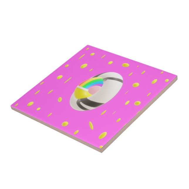 Deep pink cute sweet sunshine patterned pillow fav ceramic tile (Side)