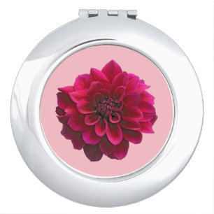 Deep Pink Dahlia Flower on Round Shape Compact Mirror