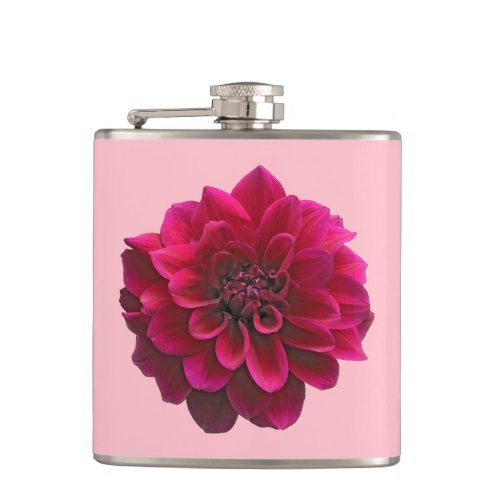 Deep Pink Dahlia Flower on Vinyl Wrapped Flask