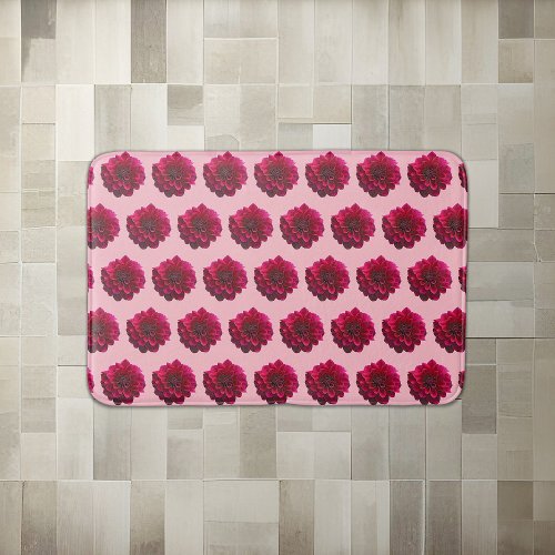 Deep Pink Dahlia Flower Seamless Pattern on Bath Mat