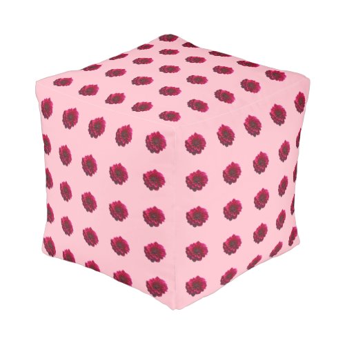 Deep Pink Dahlia Flower Seamless Pattern on Cube Pouf