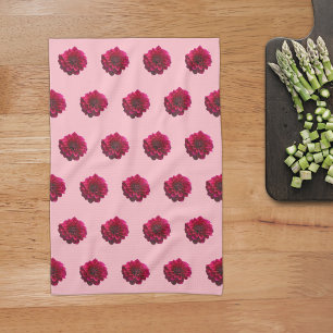 Deep Pink Dahlia Flower Seamless Pattern on Kitchen Towel