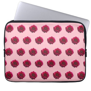 Deep Pink Dahlia Flower Seamless Pattern on Laptop Sleeve