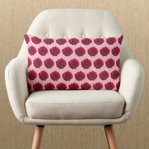 Deep Pink Dahlia Flower Seamless Pattern on Lumbar Pillow