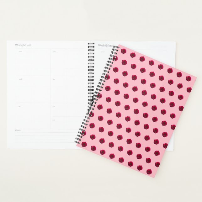 Deep Pink Dahlia Flower Seamless Pattern on Planner (Display)