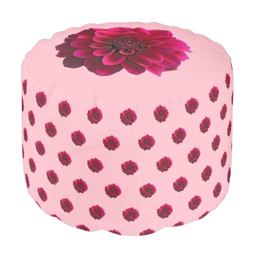 Deep Pink Dahlia Flower Seamless Pattern on Pouf
