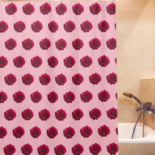 Deep Pink Dahlia Flower Seamless Pattern on Shower Curtain