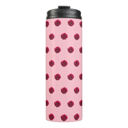 Deep Pink Dahlia Flower Seamless Pattern on Thermal Tumbler