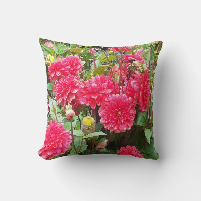 Deep Pink Dahlia Throw Pillow (Front)