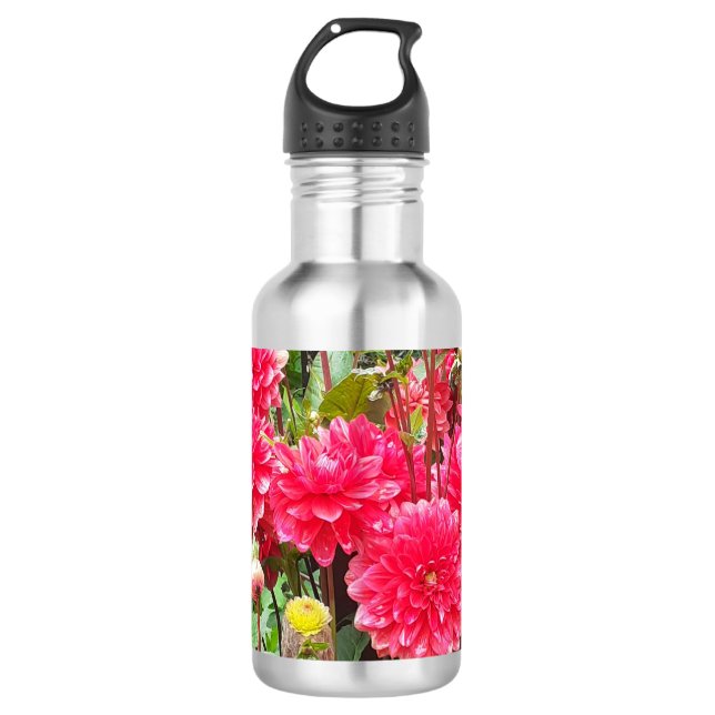 Deep Pink Dahlias Water Bottle (Front)