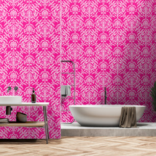 Deep Pink Damask Color Peel Stick Removable Vinyl Wallpaper