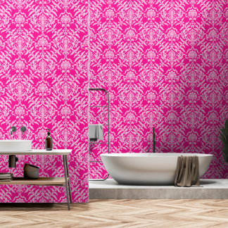 Deep Pink Damask Color Peel Stick Removable Vinyl Wallpaper