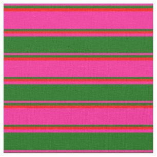 Deep Pink, Dark Green & Red Colored Lines Fabric