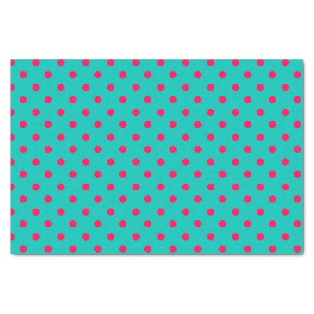 Deep Pink Dots On Aqua Blue Tissue Paper