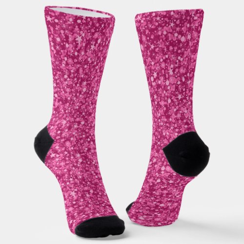 Deep Pink faux glitter background socks