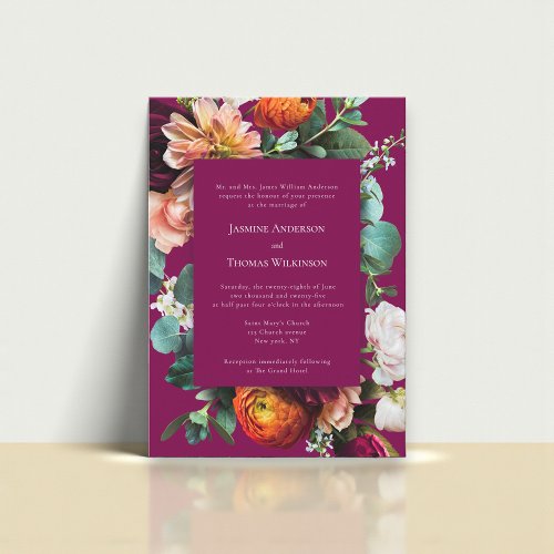 Deep Pink Floral Botanical Wedding Invitation