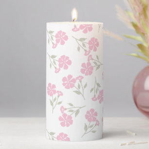 Deep Pink Floral Pillar Candle Elegant Design