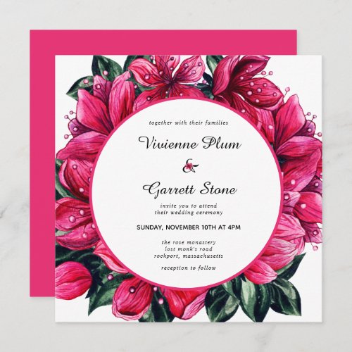 Deep Pink Floral Wedding Invitation