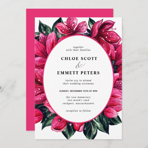 Deep Pink Floral Wedding Invitation