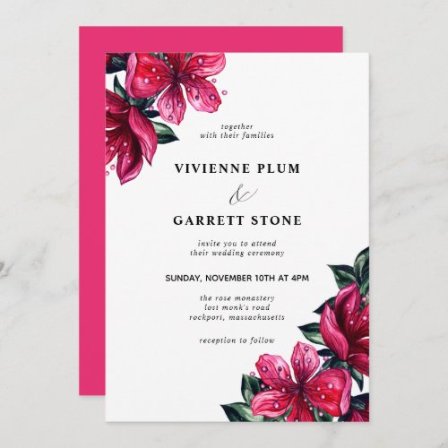 Deep Pink Floral Wedding Invitation