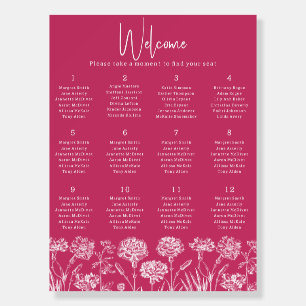 Deep Pink Floral Wedding Seating Chart Foam Board