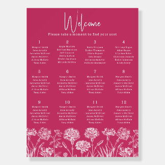 Deep Pink Floral Wedding Seating Chart Foam Board