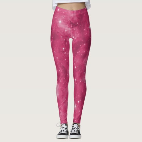 Deep Pink Galaxy Design Leggings