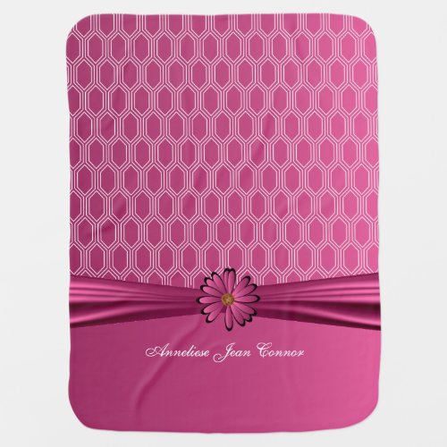 Deep Pink Geometric Designs with Pink Daisy Swaddle Blanket