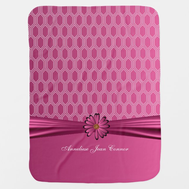 Deep Pink Geometric Designs with Pink Daisy Swaddle Blanket (Front)