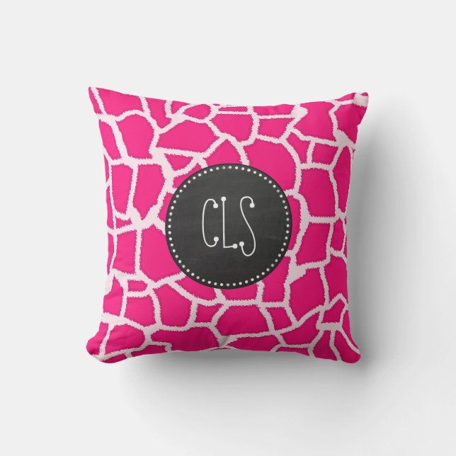 Deep Pink Giraffe Animal Print; Chalkboard Throw Pillow (Front)