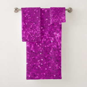 Deep Pink Glam Faux Glitter Pattern Bath Towel Set