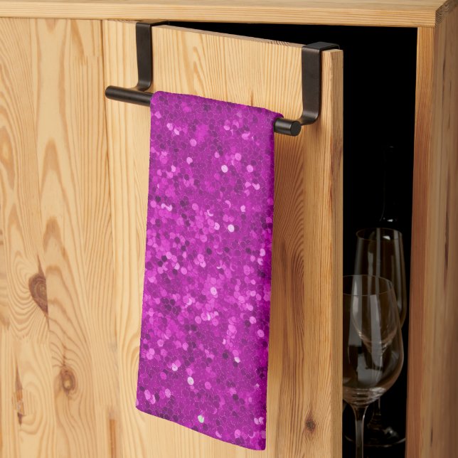 Deep Pink Glam Faux Glitter Pattern Kitchen Towel (Thirds Fold)