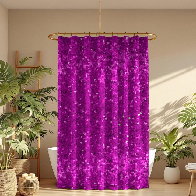 Deep Pink Glam Faux Glitter Pattern Shower Curtain (Creator Uploaded)