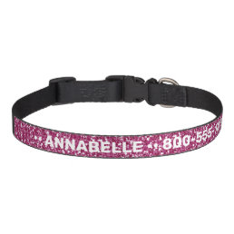 Deep Pink Glitter Name and Phone Number Pet Collar
