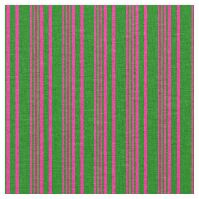 Deep Pink & Green Colored Stripes Pattern Fabric (Close Up)
