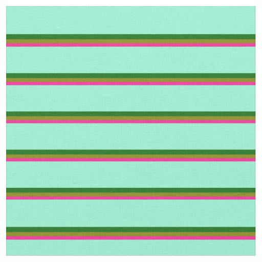 Deep Pink, Green, Dark Green & Aquamarine Lines Fabric