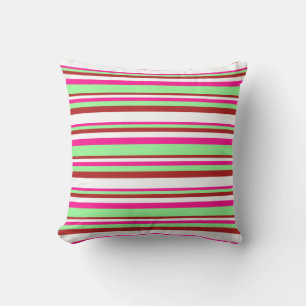 Deep Pink, Green, Red, and White Colored Pattern Throw Pillow