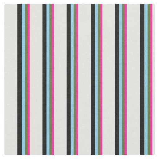 Deep Pink, Green, Sky Blue, Black & Light Cyan Fabric