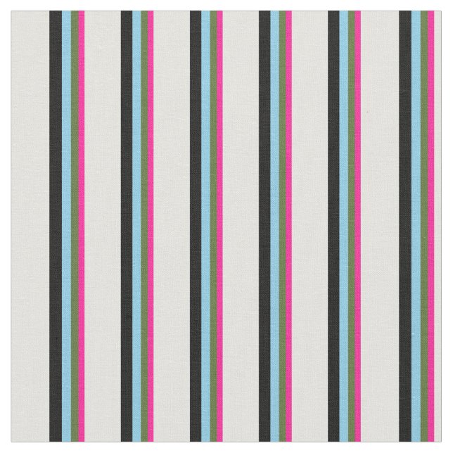 Deep Pink, Green, Sky Blue, Black & Light Cyan Fabric (Close Up)