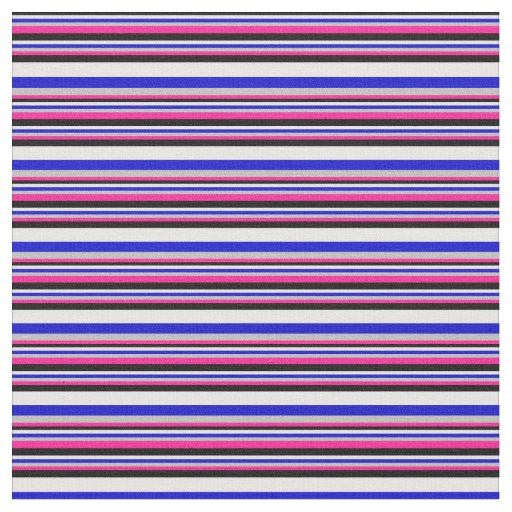 Deep Pink, Grey, Blue, White & Black Lines Fabric