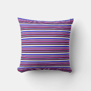 Deep Pink, Grey, Blue, White & Black Lines Pillow