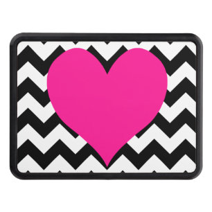Deep Pink Heart on Black and White Zigzag Tow Hitch Cover