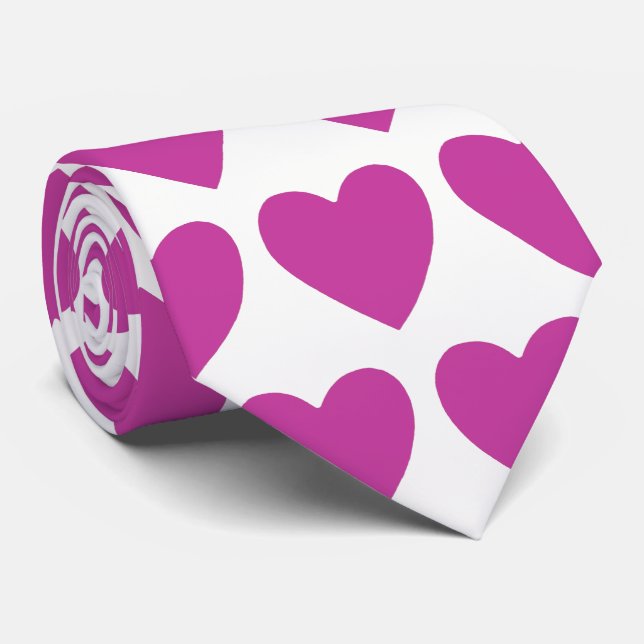 Deep Pink Heart Pattern Design  Neck Tie (Rolled)