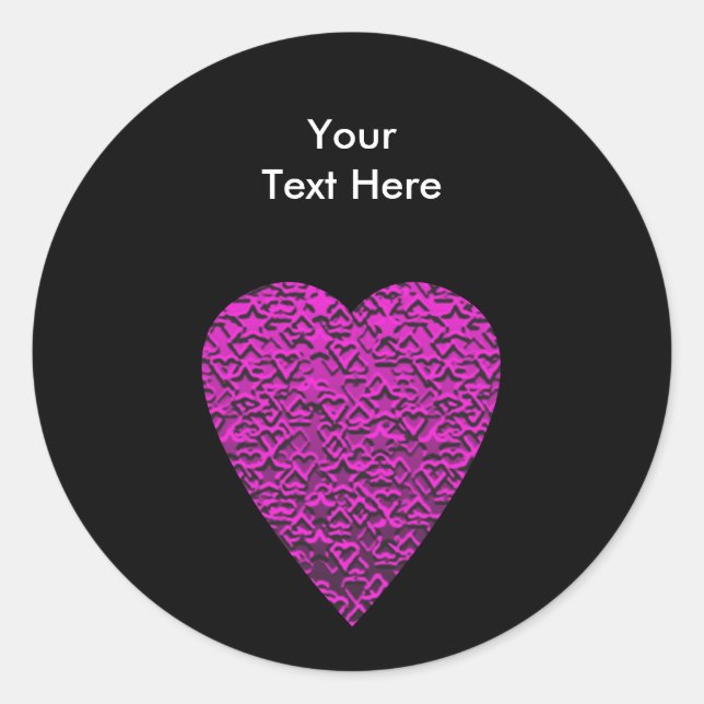 Deep Pink Heart. Patterned Heart Design. Classic Round Sticker (Front)