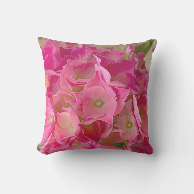 Deep pink hydrangeas outdoor pillow (Front)