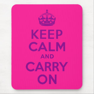 Deep Pink Keep Calm and Carry On Mouse Pad