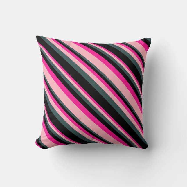 Deep Pink, Light Pink, Dark Slate Gray, and Black Throw Pillow (Front)