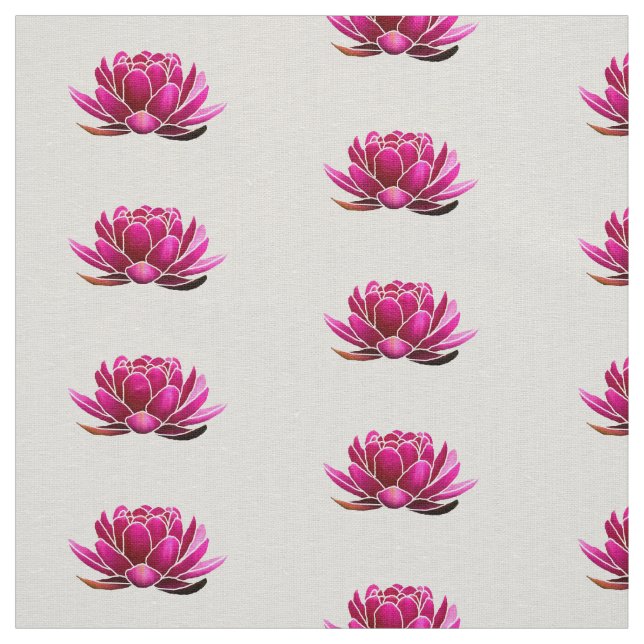Deep Pink Lotus Flowers Fabric (Swatch)